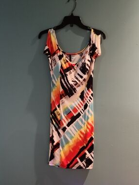 Multi-Color Abstract Print Scoop Neck Dress